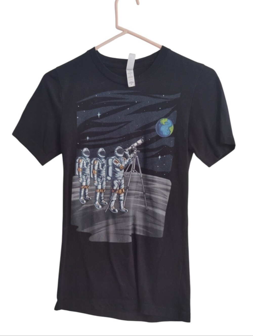 Three Astronauts On An Outer Space Lunar Surface looking at Earth Kids Tee Shirt